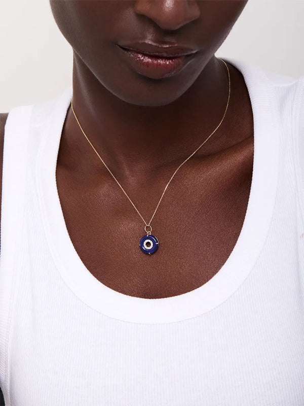 14kt Lapis Donut Diamond Inner Circle NecklaceMATEO Jewelry New York