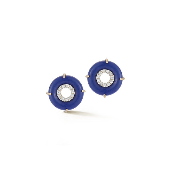 14kt Lapis Donut Diamond Inner Circle Studs