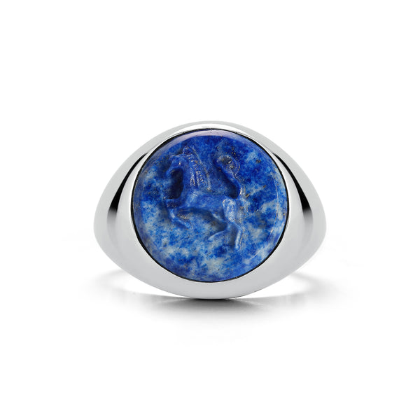 Carved Stallion Lapis Ring