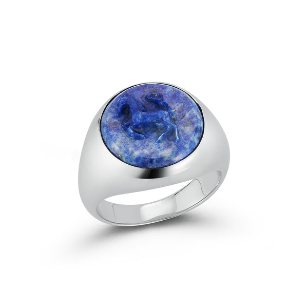 Carved Stallion Lapis Ring