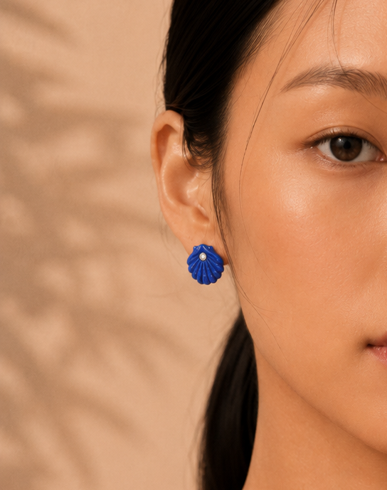 Carved Lapis Venus Shell Studs