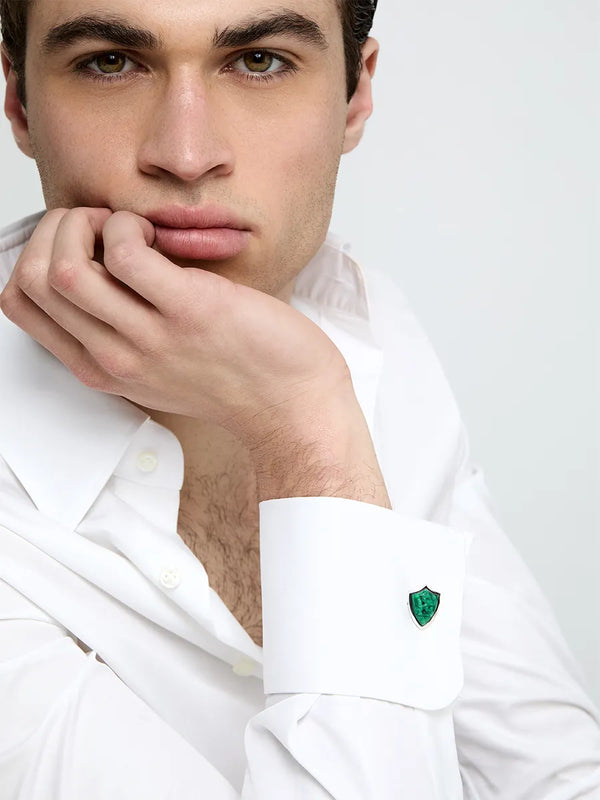 Carved Lion Malachite Shield CufflinksMATEO Jewelry New York
