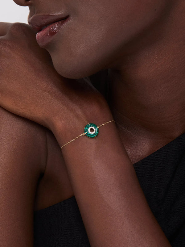 14kt Malachite Donut Diamond Inner Circle Chain BraceletMATEO Jewelry New York
