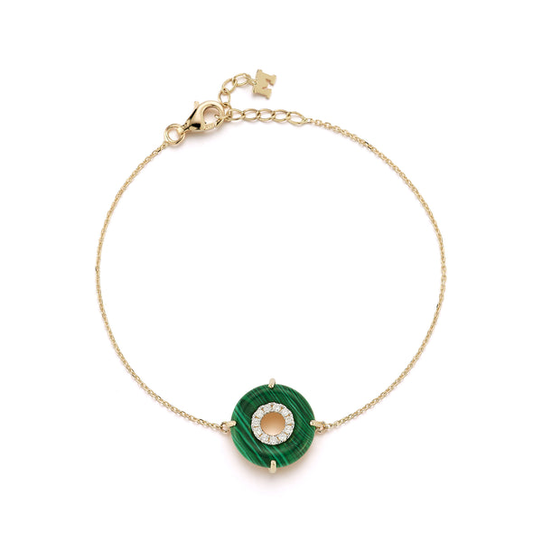 14kt Malachite Donut Diamond Inner Circle Chain Bracelet