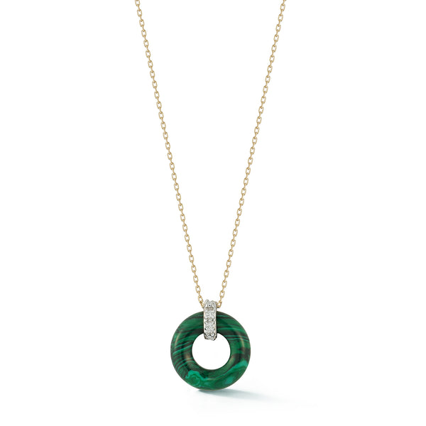 14kt Malachite Donut and Diamond Door Knocker Necklace
