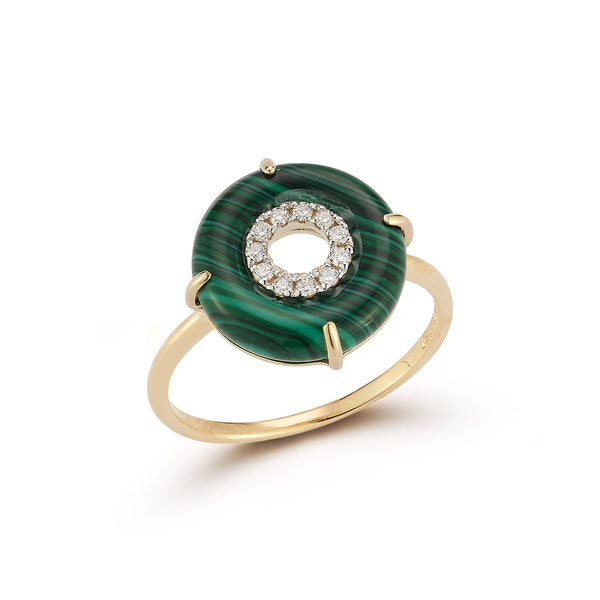 14kt Malachite and Diamond Donut Ring