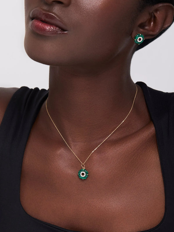 14kt Malachite Donut Diamond Inner Circle NecklaceMATEO Jewelry New York