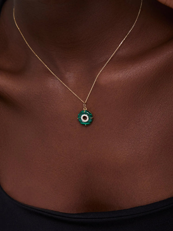 14kt Malachite Donut Diamond Inner Circle NecklaceMATEO Jewelry New York