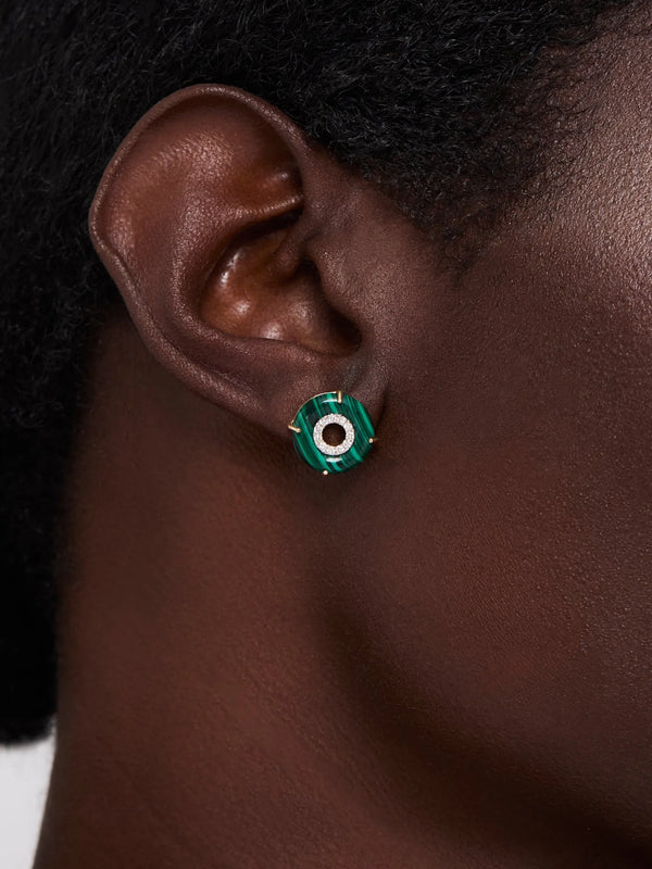 14kt Malachite Donut Diamond Inner Circle StudsMATEO Jewelry New York