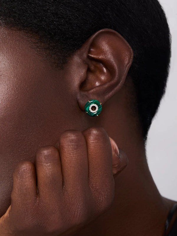 14kt Malachite Donut Diamond Inner Circle StudsMATEO Jewelry New York