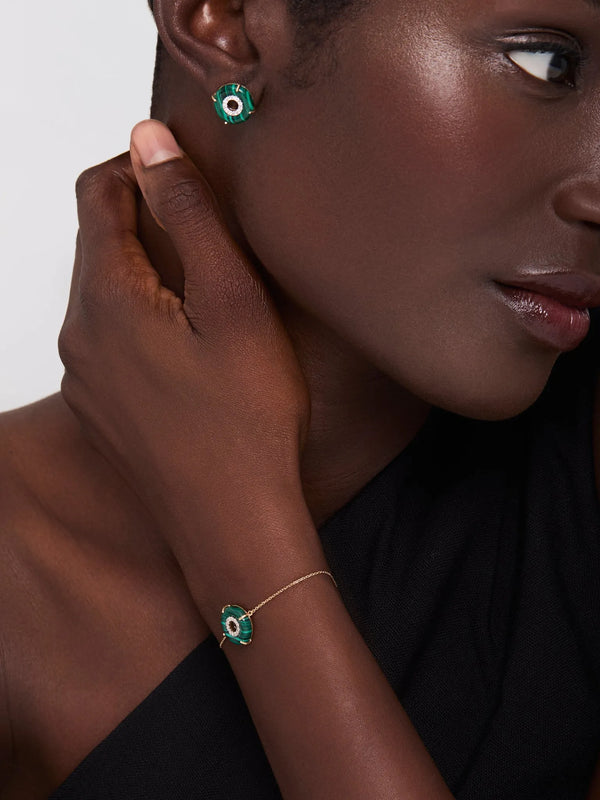 14kt Malachite Donut Diamond Inner Circle StudsMATEO Jewelry New York