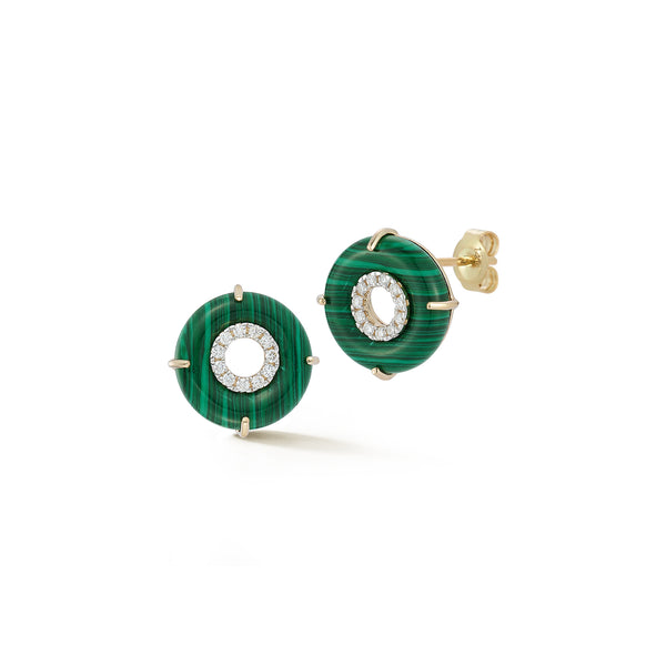 14kt Malachite Donut Diamond Inner Circle Studs