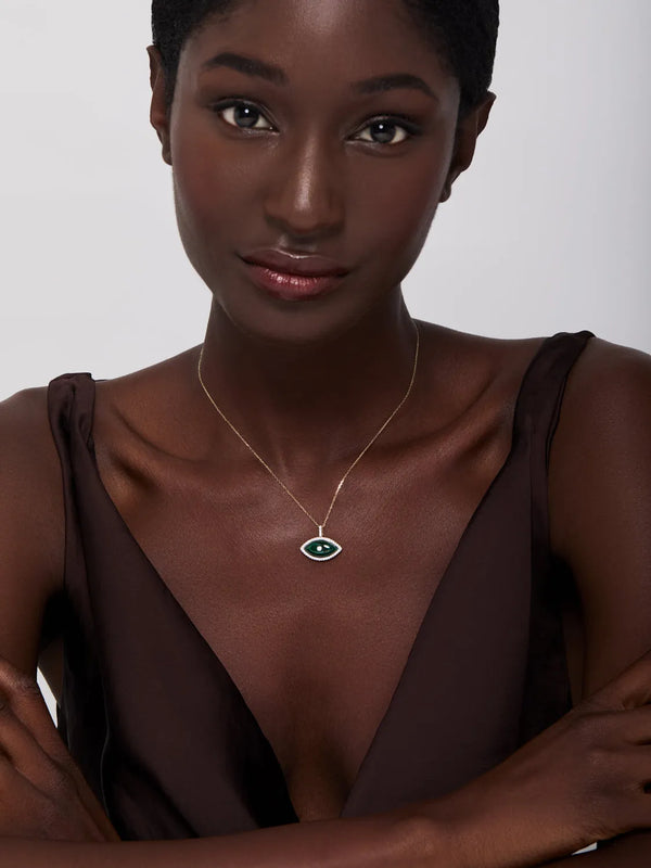 14kt Malachite Marquise Eye of Protection NecklaceMATEO Jewelry New York