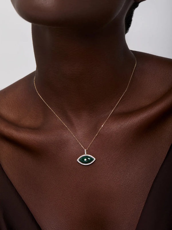 14kt Malachite Marquise Eye of Protection NecklaceMATEO Jewelry New York