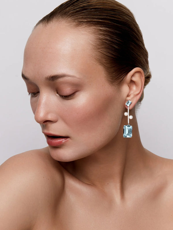 14kt Aquamarine, Blue Topaz  and Pearl Statement EarringMATEO Jewelry New York