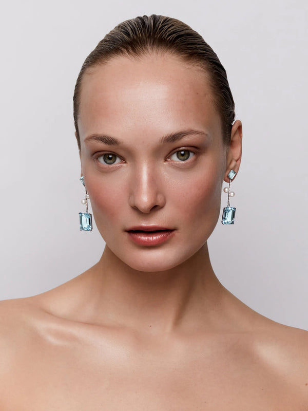 14kt Aquamarine, Blue Topaz  and Pearl Statement EarringMATEO Jewelry New York
