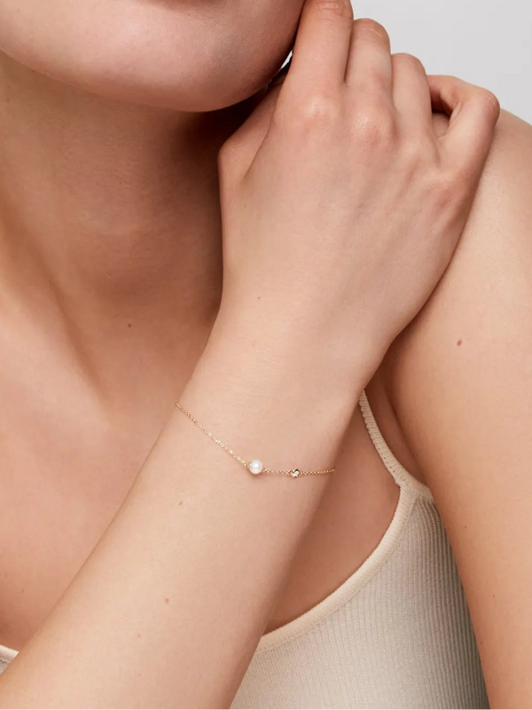 Pulseira em ouro 14kt com pérolas e diamantes