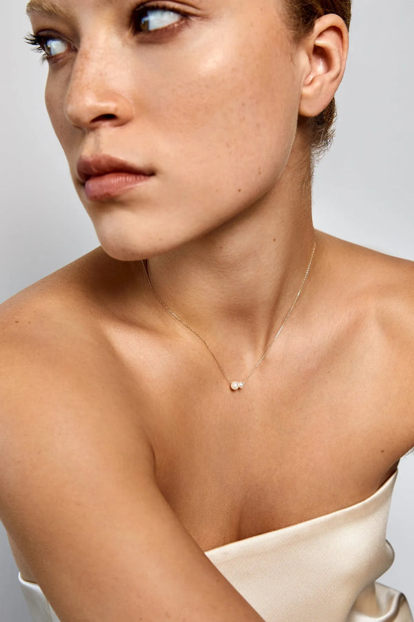 14kt Duo Suspended Pearl NecklaceMATEO Jewelry New York