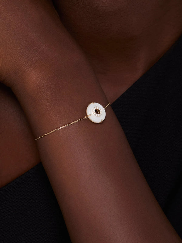 14kt Mother of Pearl Donut Diamond Inner Circle Chain BraceletMATEO Jewelry New York