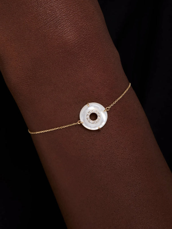 14kt Mother of Pearl Donut Diamond Inner Circle Chain BraceletMATEO Jewelry New York