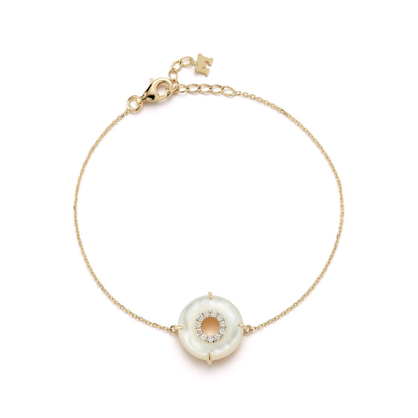 14kt Mother of Pearl Donut Diamond Inner Circle Chain Bracelet