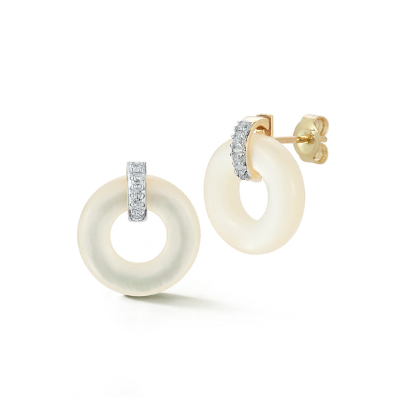 14kt Mother of Pearl Donut and Diamond Door Knocker Earrings