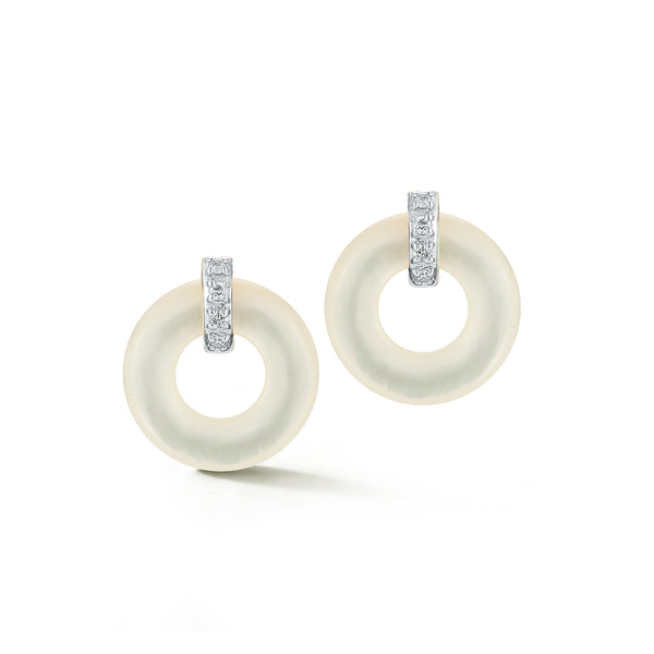 14kt Mother of Pearl Donut and Diamond Door Knocker Earrings