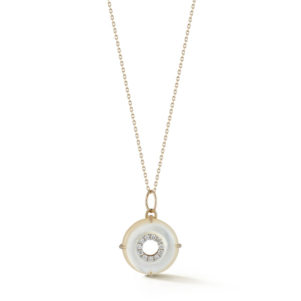 14kt Mother of Pearl Donut Diamond Inner Circle Necklace