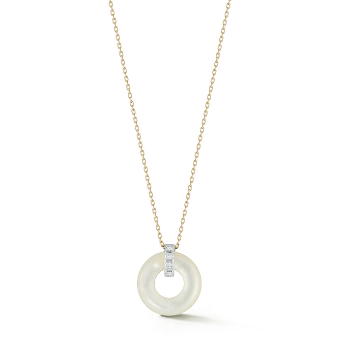 Mother of Pearl  Donut and Diamond Door Knocker Necklace
