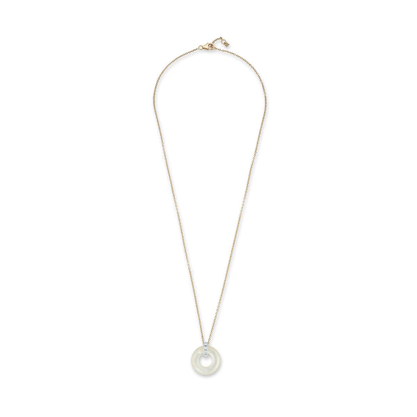 14kt Mother of Pearl  Donut and Diamond Door Knocker Necklace