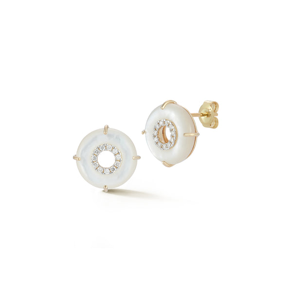 14kt Mother of Pearl Donut Diamond Inner Circle Studs