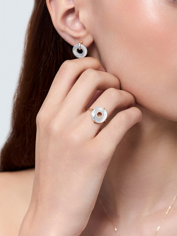 Mother of Pearl and Diamond Donut Ring