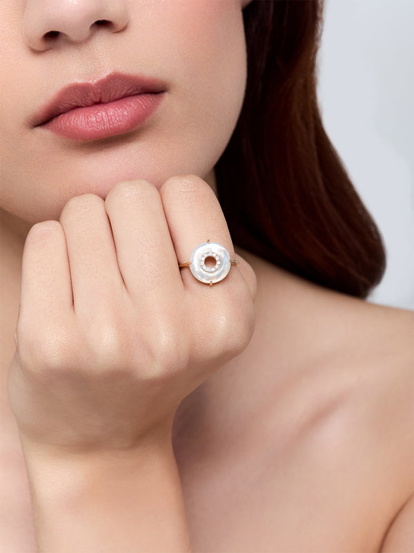 Mother of Pearl and Diamond Donut Ring