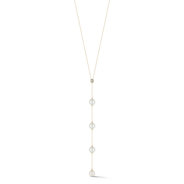 Colar Drizzle Lariat de diamantes e pérolas de 14kt