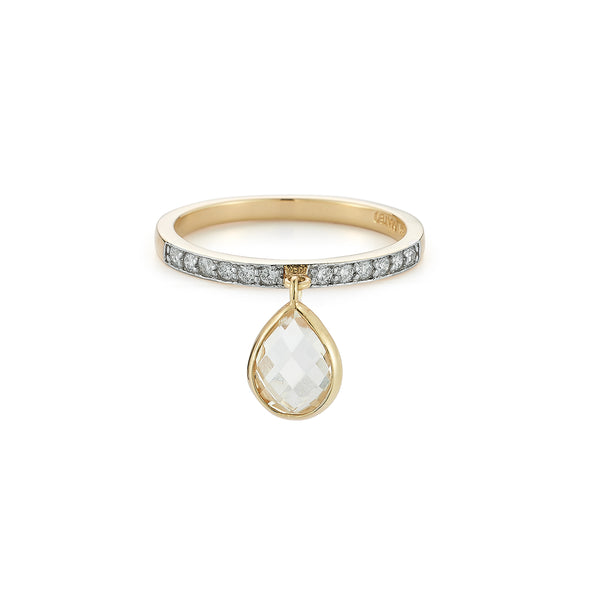 14kt Green Amethyst Pear Dangle Ring