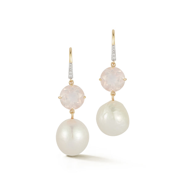 Brilliant Pink Topaz and Baroque Pearl Drop Earrings