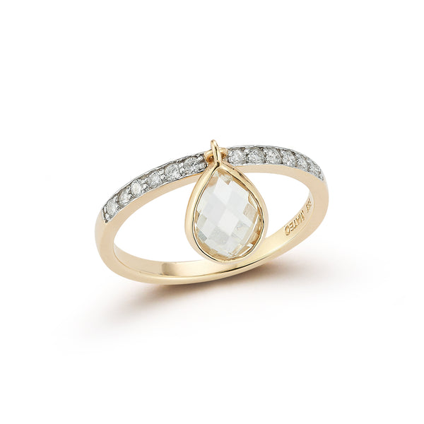 14kt Green Amethyst Pear Dangle Ring