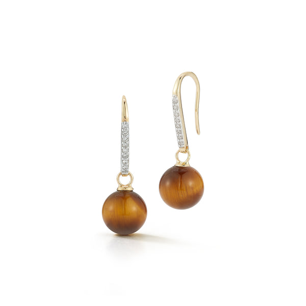 14kt Single Tigers Eye Drop Earrings