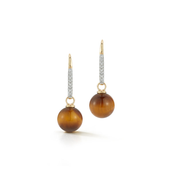 14kt Single Tigers Eye Drop Earrings