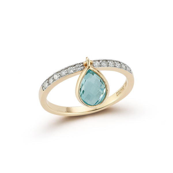 14kt Blue Topaz Pear Dangle Ring