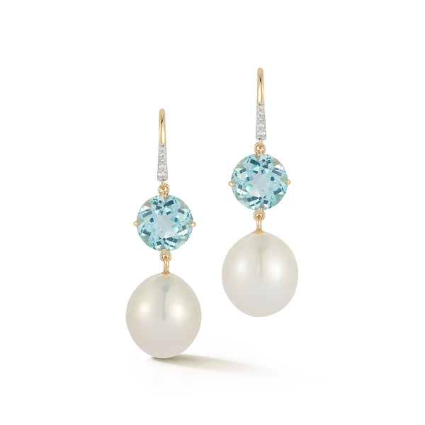 Brilliant Blue Topaz and Baroque Pearl Drop Earrings