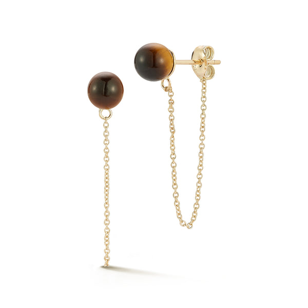 Tigers Eye Studs with Chain Drop Earrings