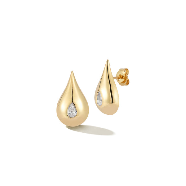 Brincos de gota de água com diamante de 14kt