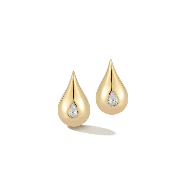 Brincos de gota de água com diamante de 14kt