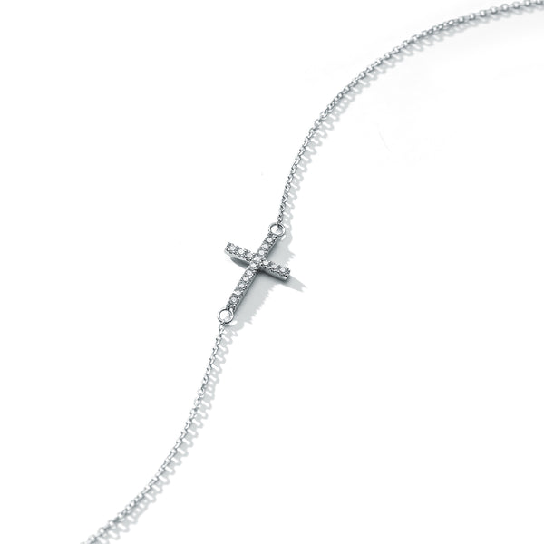 Silver Mini Diamonds Cross Bracelet