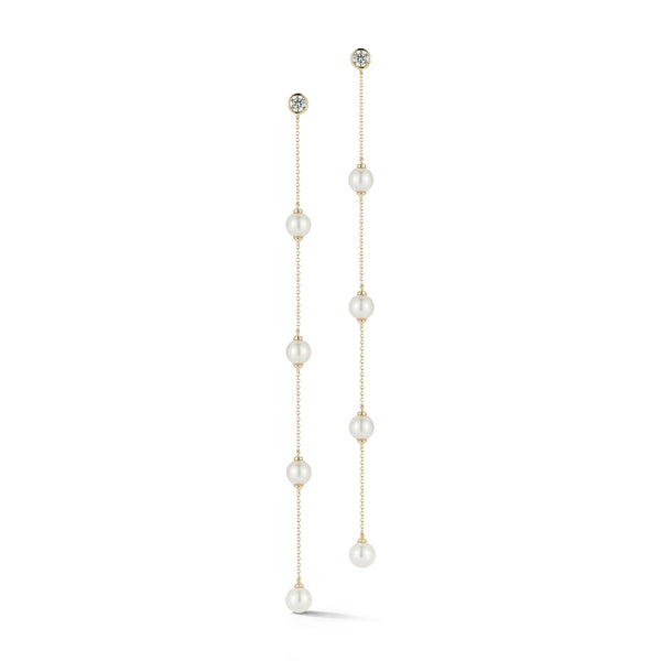 Brincos de diamantes e pérolas de 14kt