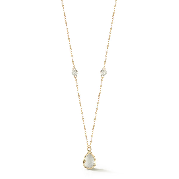 14kt Green Amethyst Pear and Diamond Bezel Necklace