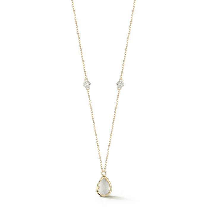 Green Amethyst Pear and Diamond Bezel Necklace