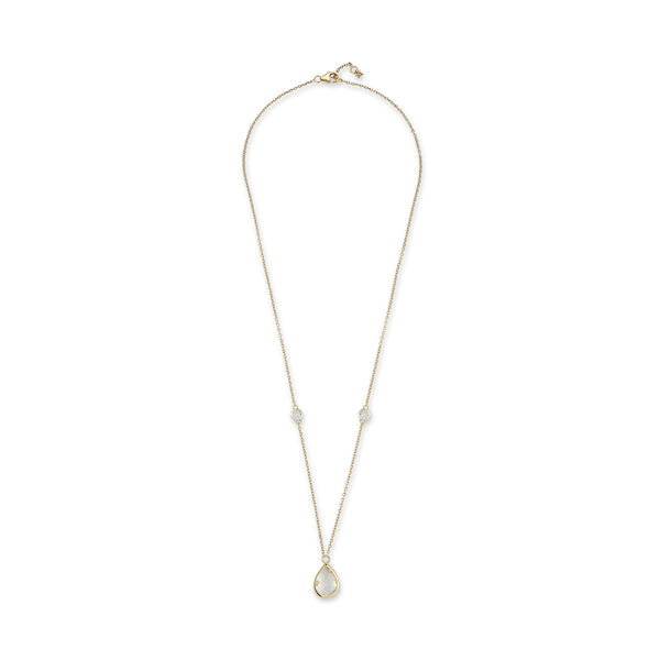 14kt Green Amethyst Pear and Diamond Bezel Necklace