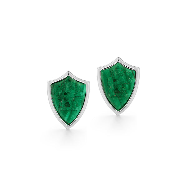 Carved Lion Malachite Shield Cufflinks